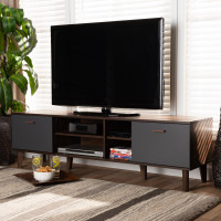 Baxton Studio SE TV90810WI-Columbia/Dark Grey-TV Stand Moina Mid-Century Modern Two-Tone Walnut Brown and Grey Finished Wood TV Stand